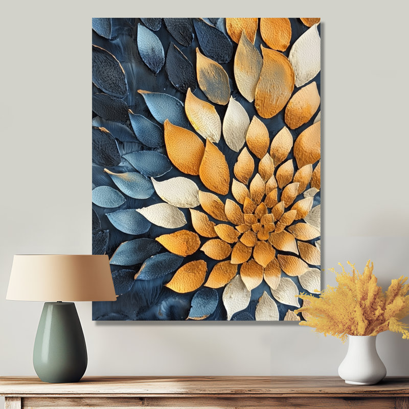Luminous Golden And Blue Leaves Vortex II - Floral Metal Wall Art, Leaves  Metal Print, 20" H x 12" W x 0.84" D