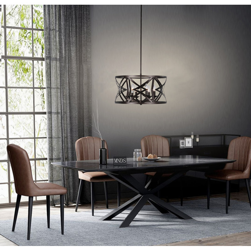 Lustre tambour 5 lumières Geraldo, Bronze huilé, Bronze huilé