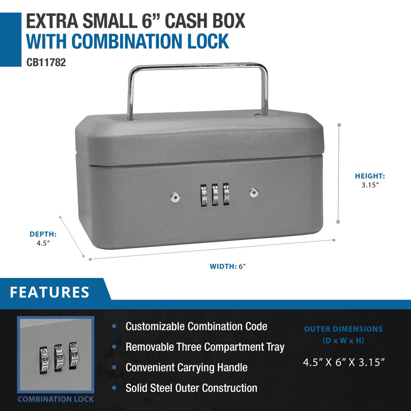 6" CASHBOX W COMBINATION LOCK GREY