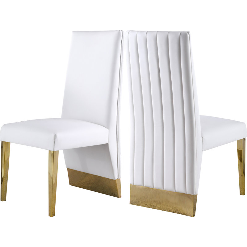 Chaise d'appoint rembourrée Elia, Or, Cuir végétalien blanc