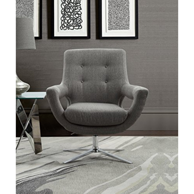 Fauteuil pivotant en lin touffeté de 35 po Humiston, gris
