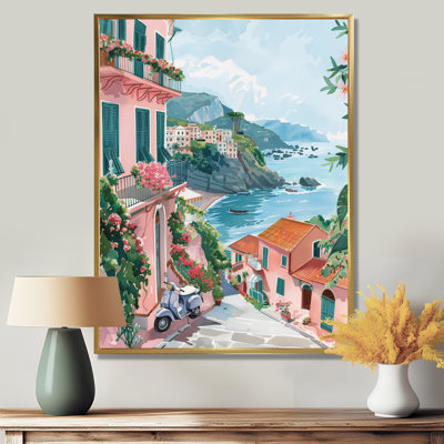 Scooter rose dans un village côtier en Italie II - Italie, art mural dans le salon