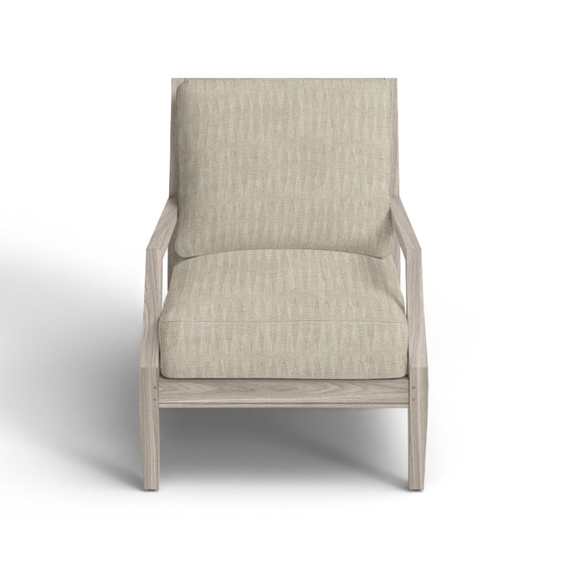 Haley Teak Patio Chair with Cushions, Oyster Teak, No welt + Standard fill, Herringbone Sand