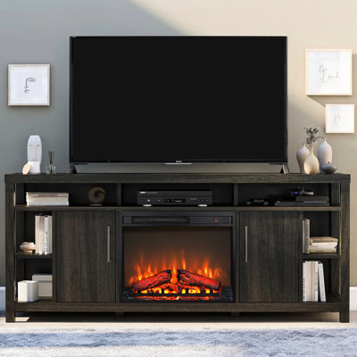 23" Electric Fireplace Insert - Ultra Thin Heater With Log & Ardent Flame. Remote Control, Timer, Overheat Protection. 1400W, 5000 /H, 11 Temp Settings, 4 Adjustable Brightness Settings. Fits In Tv