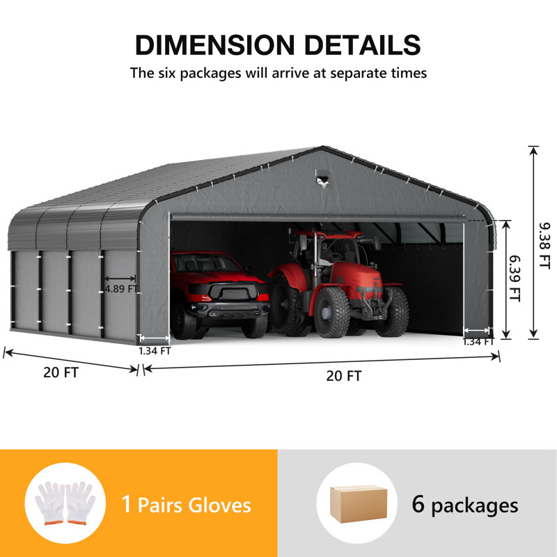 20 Ft. W x 20 Ft. D Heavy-Duty Metal Carport with Galvanized Roof & Fabric Walls, Solar Light, All-Weather Outdoor Canopy Shelter Rated 35psf Snow