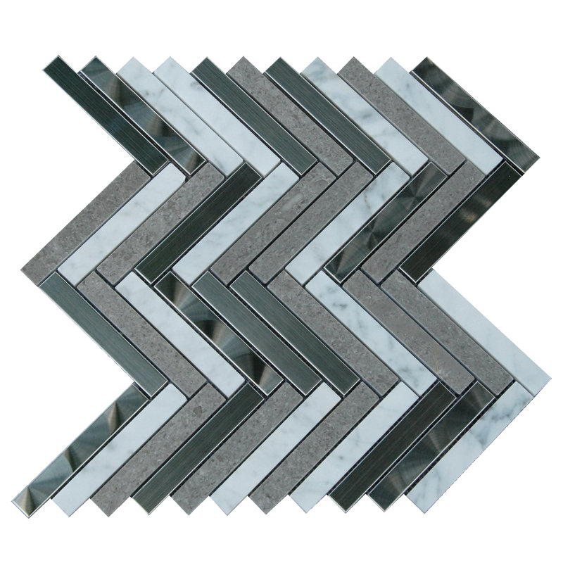 1" x 3" Marble/Metal Linear Mosaic Wall Tile