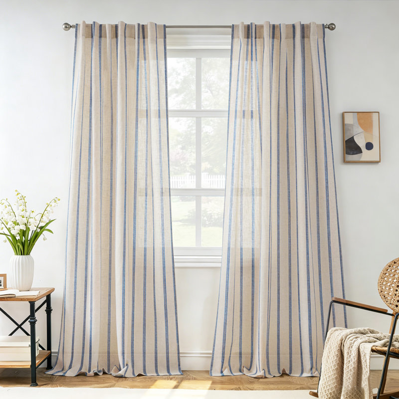 Rideaux semi-transparents avec passe-tringle Farmhouse, Marine, L 52 po x L 84 po