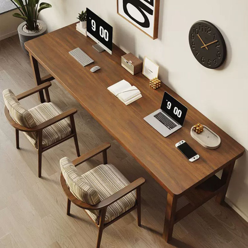 Bureau double en bois massif avec rangement double couche, H 29,53 po x l 55,12 po x P 23,62 po