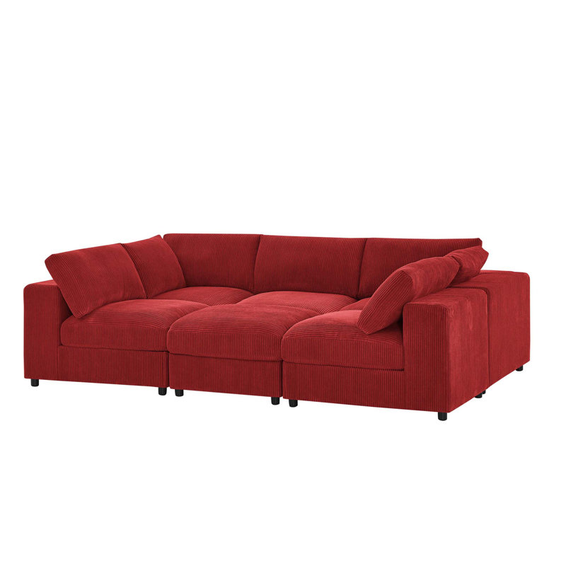 Canapé modulaire réversible modulaire avec configuration personnalisée, Red Corduroy, 33" H x 122" W x 104" D