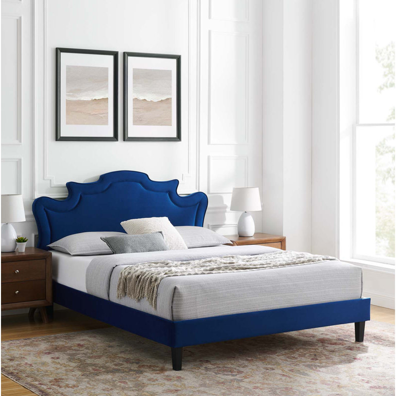 Modway Neena Performance Velvet Bed, Navy, King