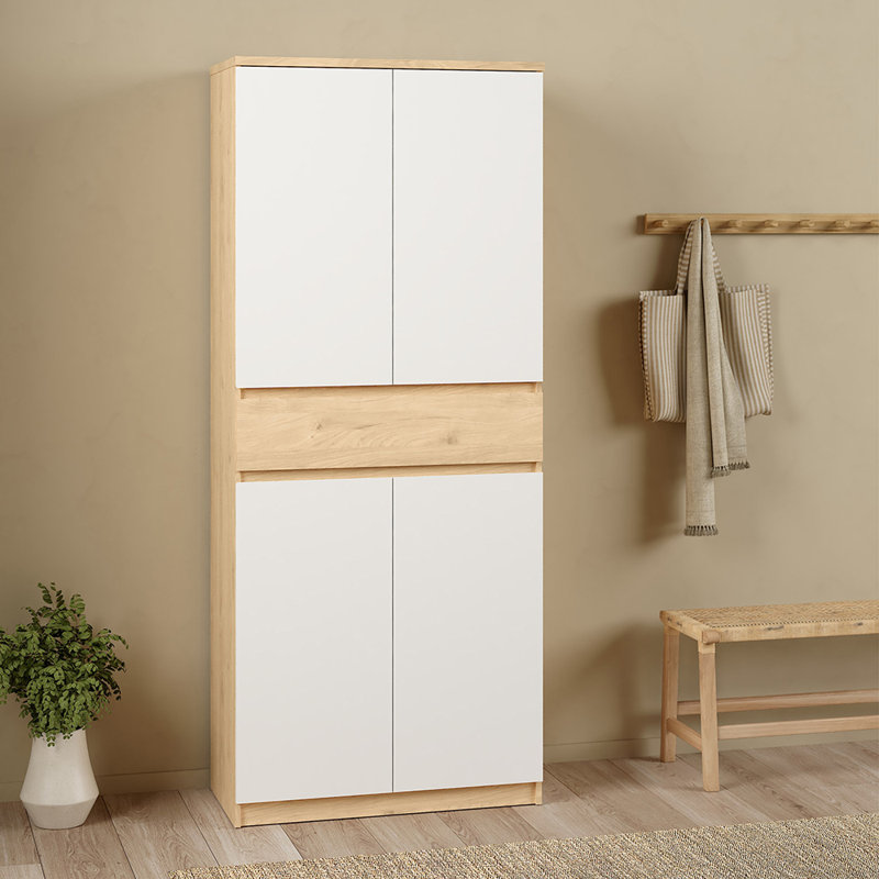28 Pair Shoe Storage Cabinet, White/Brown