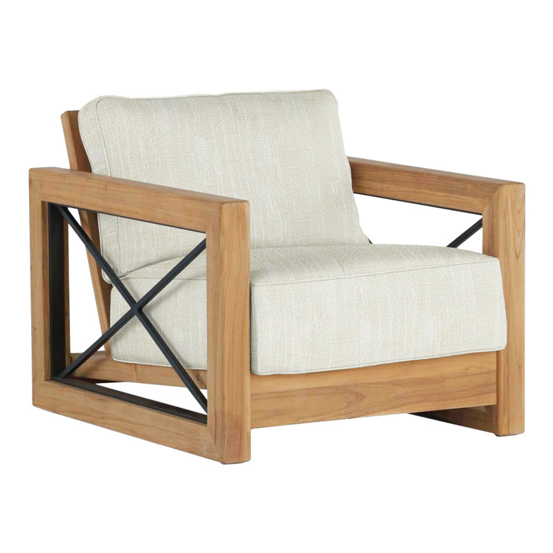Malta Teak Patio Chair with Cushions, No welt + Dream fill, Rollo Cream InsideOut® Linen, Natural Teak