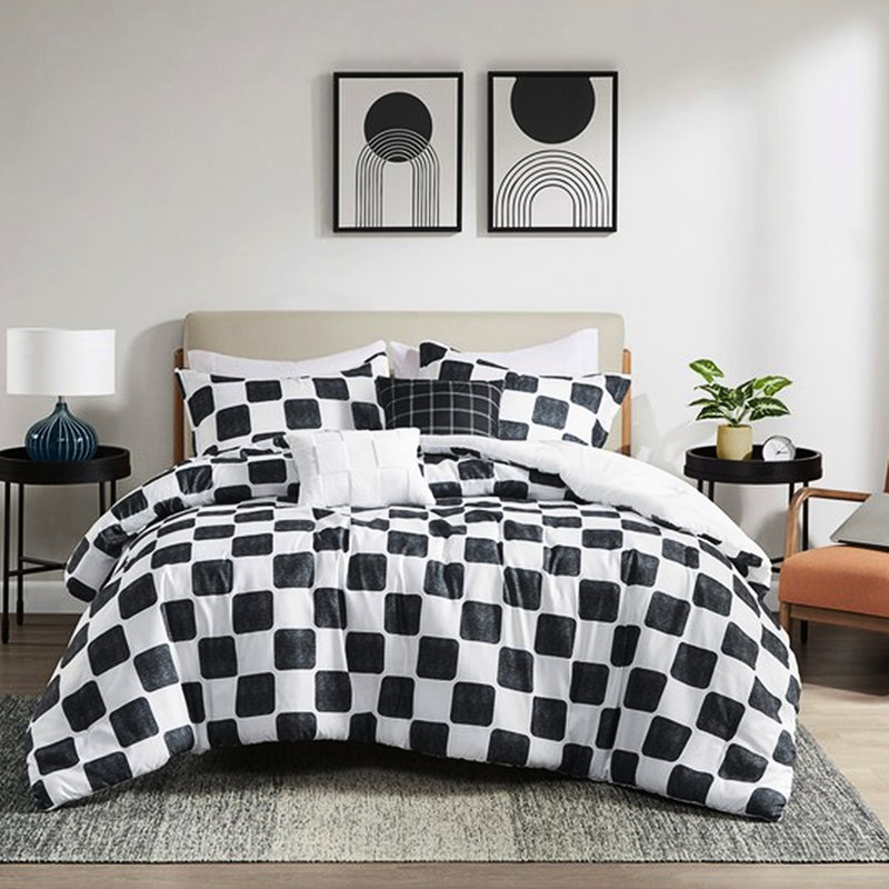 Édredon moderne à carreaux pour grand lit, comprend 2 taies décoratives, coussins décoratifs, tissu lavable, rembourrage,