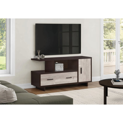Meuble télé, console de 48 po, meuble multimédia, meuble de rangement, tiroirs, salon, chambre à coucher, stratifié brun, contemporain, moderne