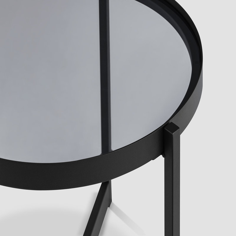 Akay Glass Top End Table, Smoked Glass, Black