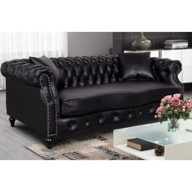 Richmond Mogadore Faux Leather Chesterfield Sofa, Black, 3