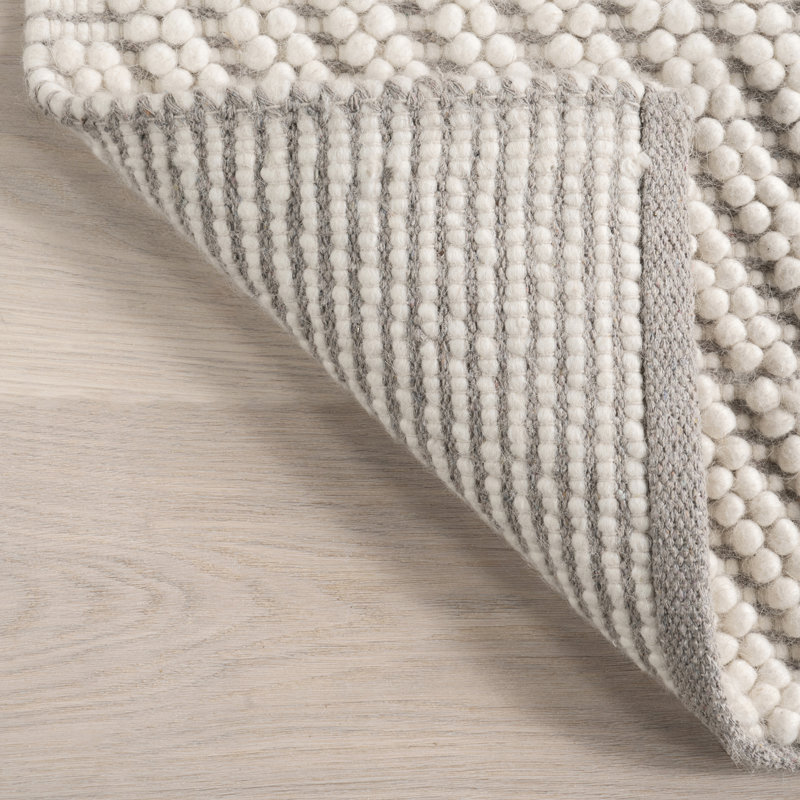 Ivory Geometric Flat Woven Wool Rug, 4' x 6'