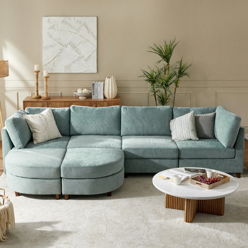 Johannes 6-Seater Chenille Corner Sofa with Under-Seat Storage, Sage