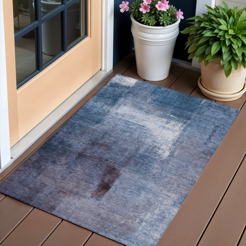 Tapis intérieur lavable abstrait bleu marine et bleu ciel HomeRoots 3 pi x 5 pi