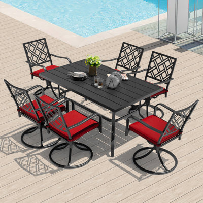 Ensemble repas d'extérieur 7 pièces avec trou pour parasol et chaises pivotantes