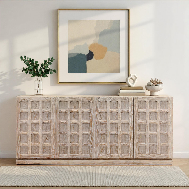Harrison 86" Elm Wood Sideboard, Whitewash