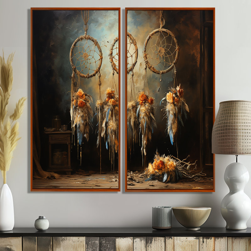 Attrape-rêves beige «Rustic Charm I», ensemble d'art mural beige, H 20 po x l 24 po, Impression encadrée flottante, Brun
