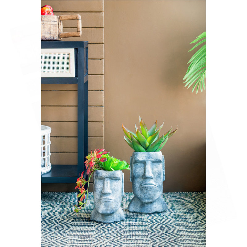 5x5.5x9" Easter Island Cement Planter