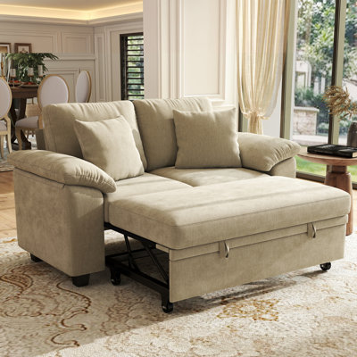 61” Convertible Loveseat Sofa Bed with Hidden Storage & Ergonomic Padded Armrests