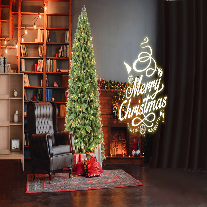 Arbre de Noël 7 pi avec 1375 pointes, 400 lumières DEL blanc chaud, branches mixtes en PVC + PE, structure à charnières, base en métal