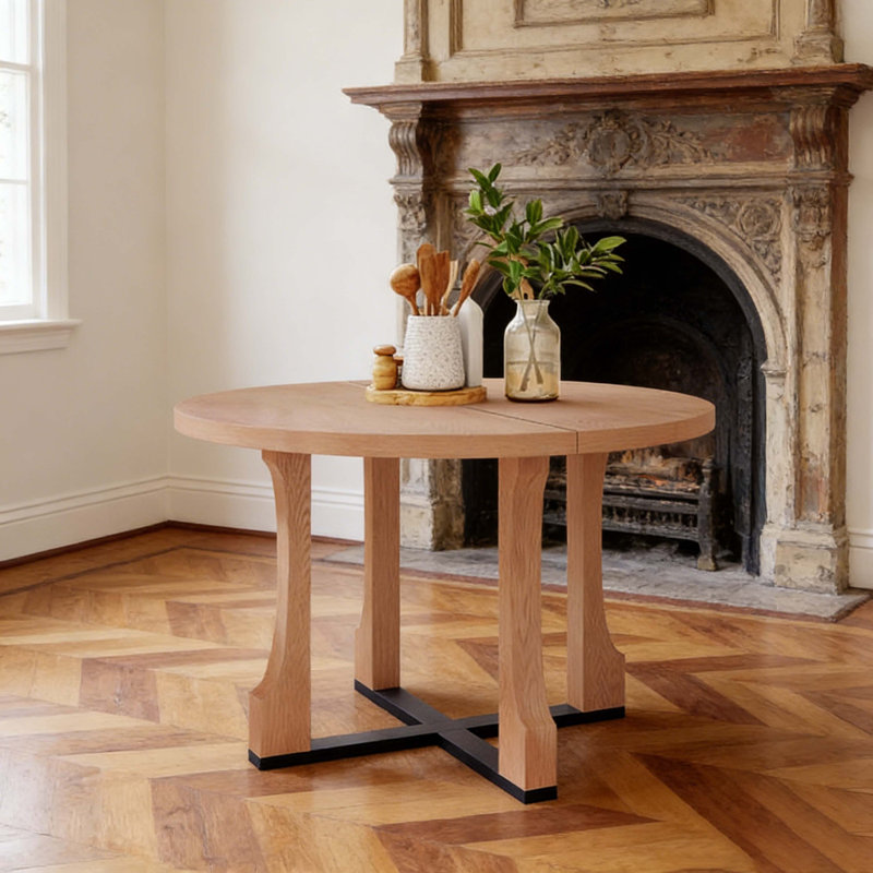 48" Round Dining Table, Natural Solid Wood & TSCA MDF, Scratch-Resistant Waterproof Kitchen Table For 4-6 People, Natural