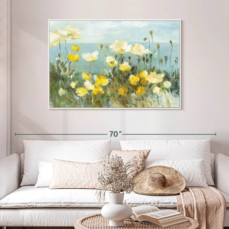 Champ de coquelicots, Cadre flottant blanc, 25 po x 17 po