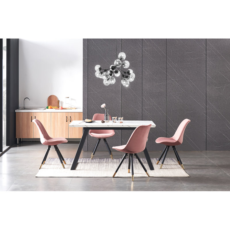Gyeong-hui 4 Person Dining set - a Rectangular Extendable Dining Table with Metal Legs and a Set of 4 Quilted Velvet Dining Chairs for Dining Room - Modern Dining Table Set