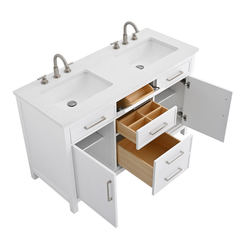 Wenniah 54" Double Vanity, White/Brushed Nickel