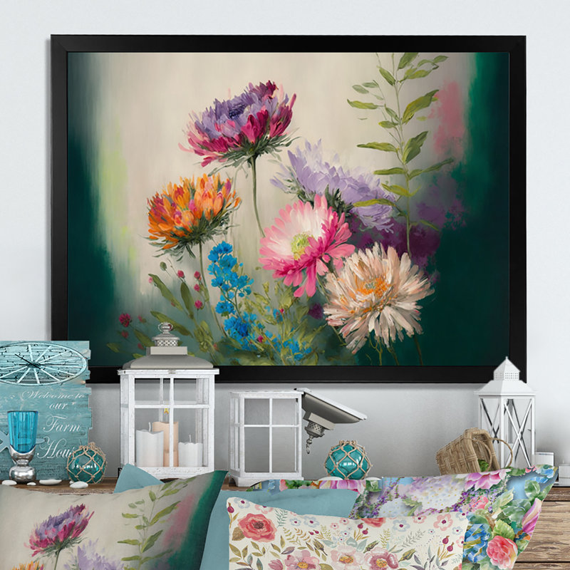 «Painted Blossoming Wildflowers II», reproduction sur toile, Cadre photo noir, H 12 po x l 20 po x P 1 po