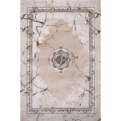 Ruby Marble Vein Medallion Abstract Area Rug