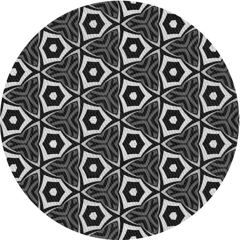 Tapis noir/gris à motifs, Rond 4 pi