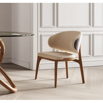 Chance - Contemporary Cream Fabric And Brown Leatherette Walnut Dining Chair