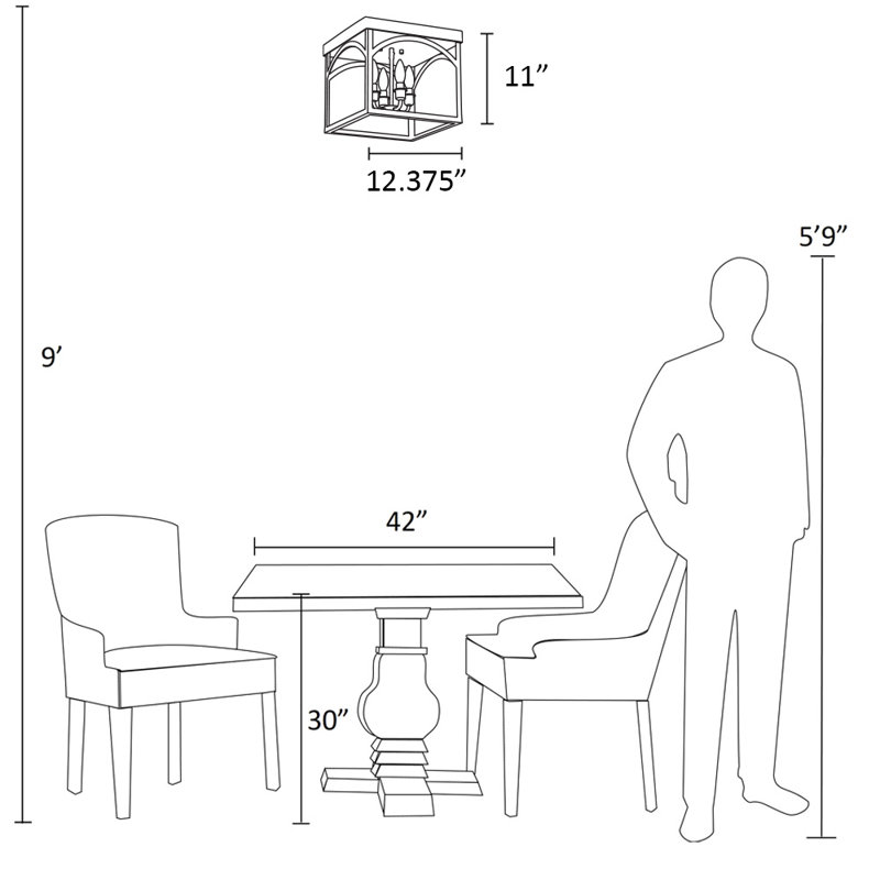 Encastré à 4 lumières de 12,38 po, Bronze anglais