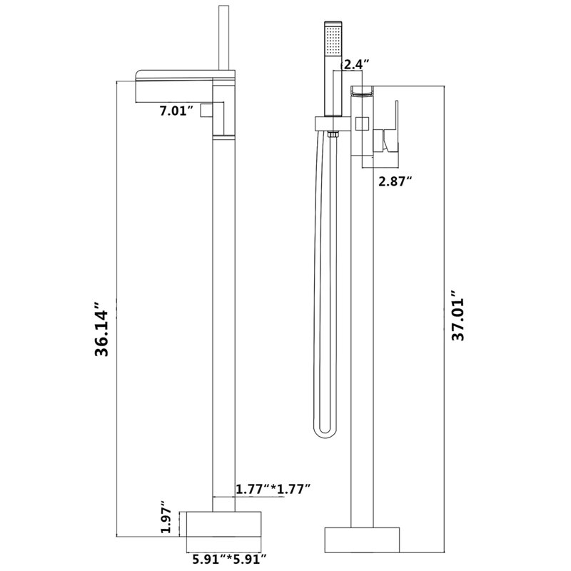 Robinet de salle de bain élégant à poser sur pied - Robinet de baignoire cascade en or brossé avec douchette et fonctionnement fluide. Bec fixe et douchette fiable pour une utilisation quotidienne.