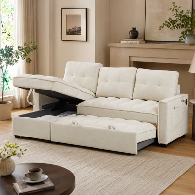 71.3 Inch Convertible Sleeper Sofa, Pull Out Sofa Bed with USB & Type-C Charging Ports, L-Shaped Sectional Couch, Reclining Storage & Armrest Side Pockets, Comfortable Sofa for Living Room
