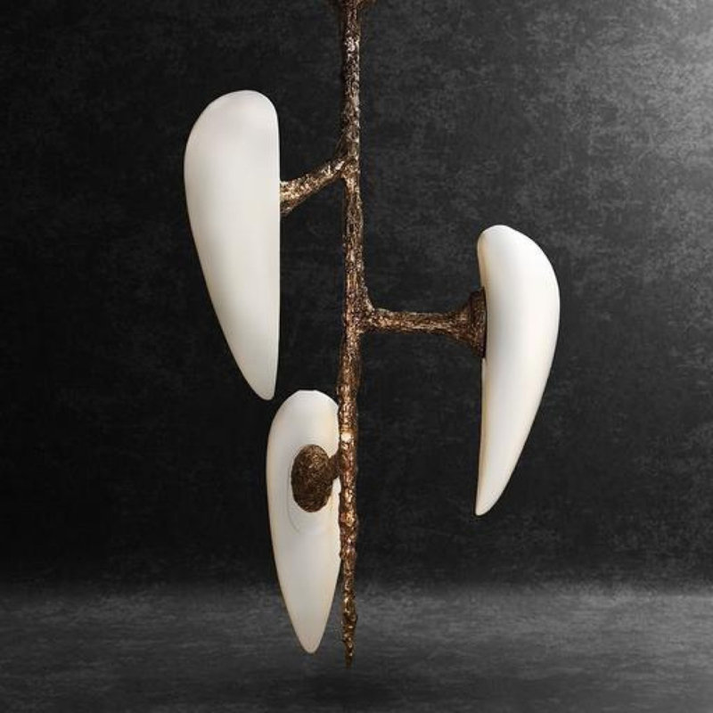 Lustre linéaire moderne à 3 lumières en bronze à 3 lumières William, 42" Diameter x 55" Height, Glacé vanille pâle, Plaqué or