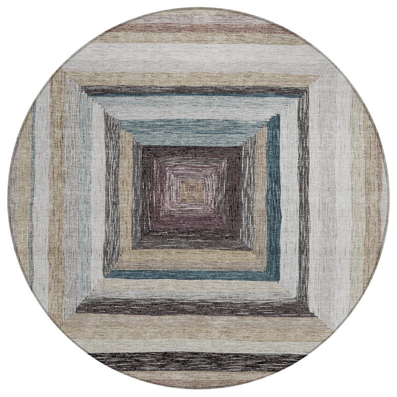 Machine Washable Indoor/Outdoor Xhevrie Beige Rug, Round 8'