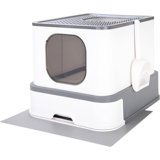 Cat Litter Box, Large Top Entry Anti-Splashing Box With Lid, Enclosed Plastic Handy Scoop, Drawer Type Toilet Easy Cleaning