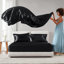 Drap-housse noir luxueux 100% satin, 7 pièces, froissé, doux pour la peau, - 1 plat, 2 ajustés, 4 taies d'oreiller, surface lisse, réduit les bris,