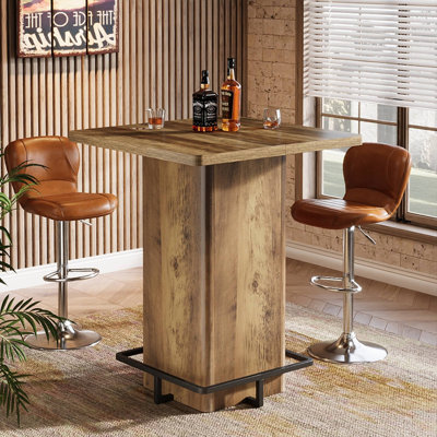 Square Bar Table, 39.4" H Wooden Bistro Pub Table With Metal Frame Footrest(Only Table)