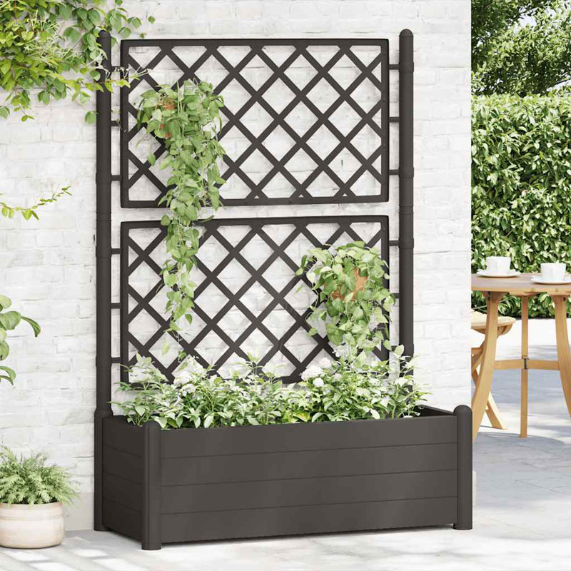 vidaXL Garden Raised Bed with Trellis, Raised Bed for Flowers and Plants, Planter with Drainage Hole, Outdoor and Indoor Use, PP