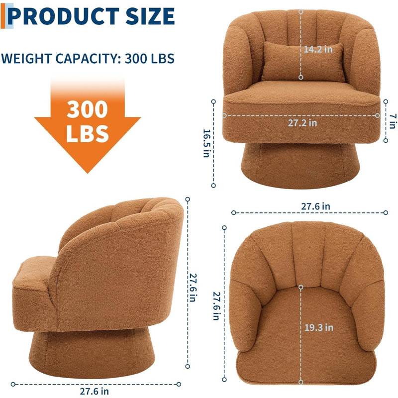 Upholstered Swivel Lounge Chair, Brown Teddy
