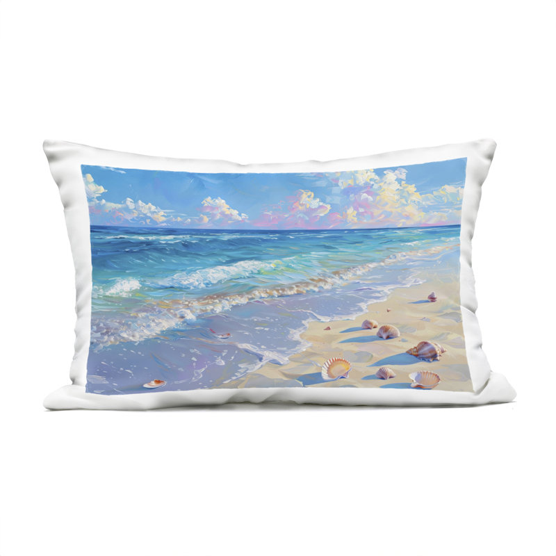 Coussin extérieur Seashell Speckled Coast, imprimé par LSR Design Studio, Bleu nautique et plage 59