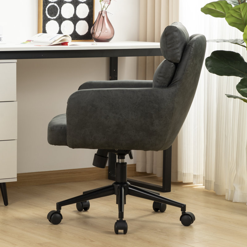Faux Leather Swivel Office Chair with High Back Dual Cushion Backrest, Black