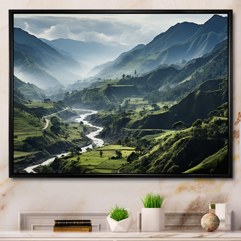 Dominicain Mountain River I, reproduction d'art sur toile, H 16 po x l 32 po x P 1 po, Cadre flottant noir